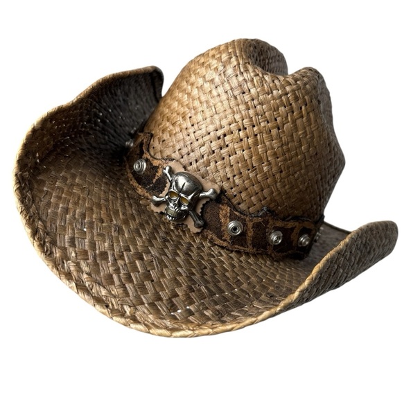 BULLHIDE Straw Cowgirl Cowboy Hat Long Trip Alone #2444 SZ M Tea Studded Concert - Picture 1 of 16